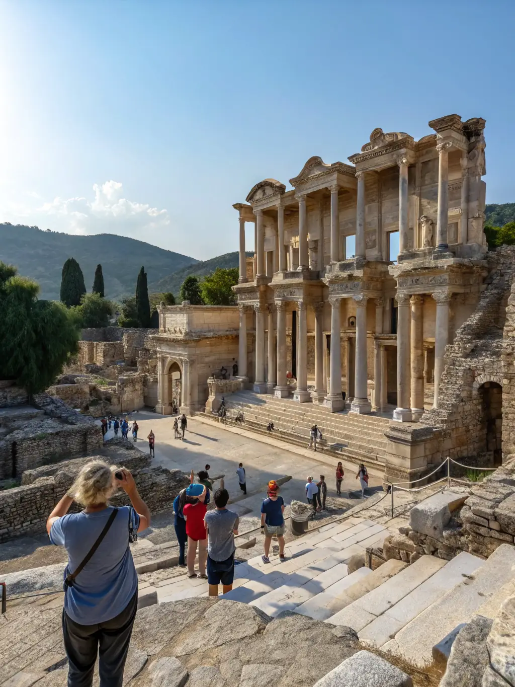 A captivating photo of a historical tour in Ephesus, Turkey, highlighting the ancient ruins and knowledgeable tour guide.