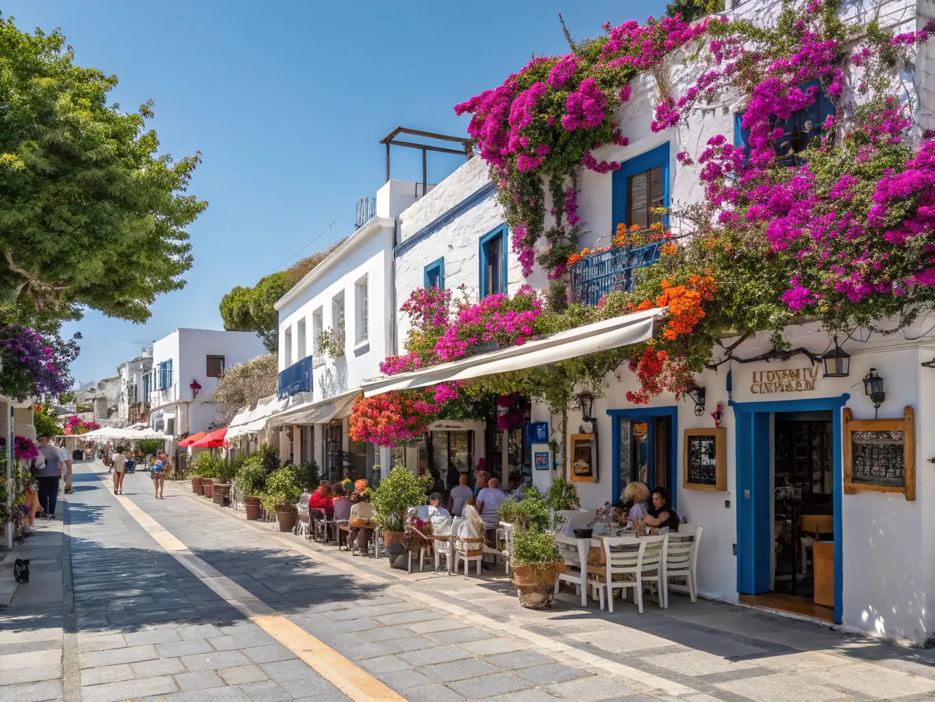 A scenic image of Bodrum, Turkey, featuring its iconic white-washed buildings, bustling marina filled with yachts, and the historic Bodrum Castle in the background.